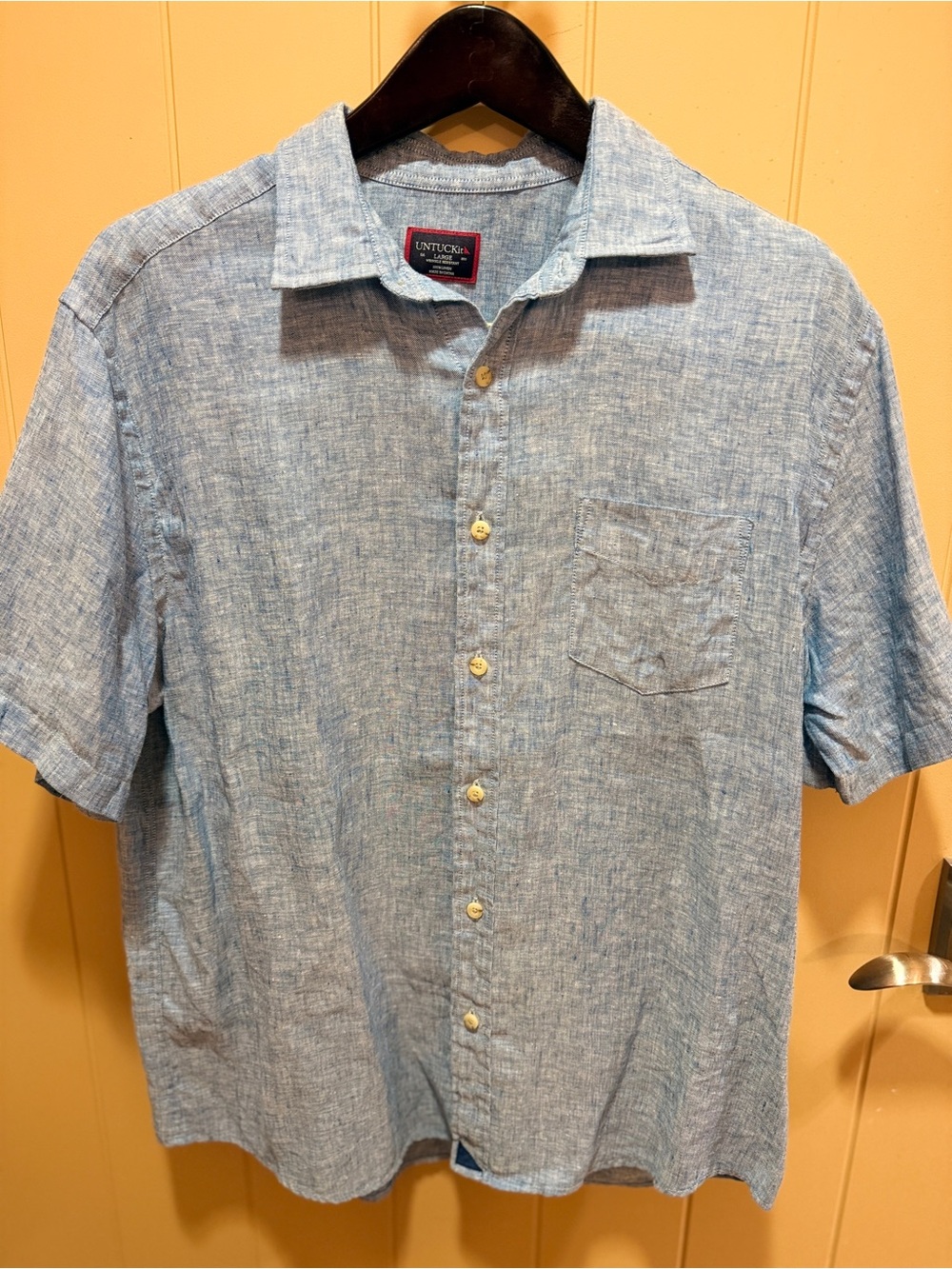 UNTUCKit Large Blue 100% Linen Short Sleeve Button Down Shirt Beach Resort - Picture 4 of 7
